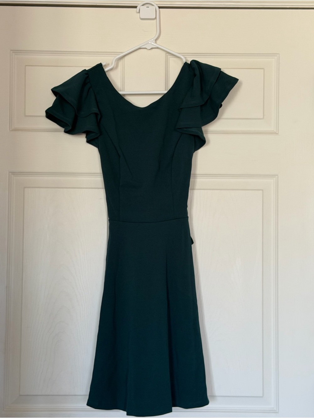 Crystal Doll Dark Green Ruffle Sleeve Midi Dress